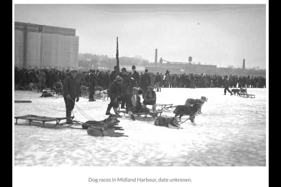 In this undated photo, dogsled racers prepare for a competition across the bay. Dogsledding was once a common mode of transport across frozen waterways.