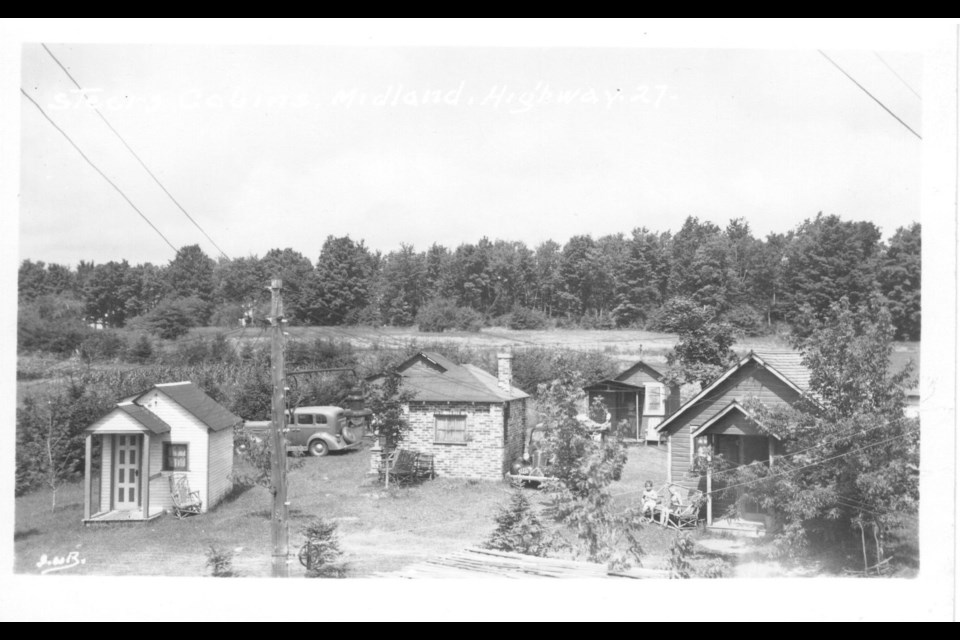 The Steer's Cabins, looking north. The field in the background is where the future high school was to be built in 1954. Author's collection