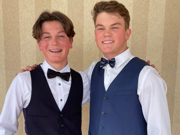 Over his years of competitive dance, Spencer Reynolds, (right) has danced in quartets and duets with his siblings. He’s pictured here with his younger brother Cooper Reynolds (left) while in costume for the duet that landed them an invitation to join on Team Canada.