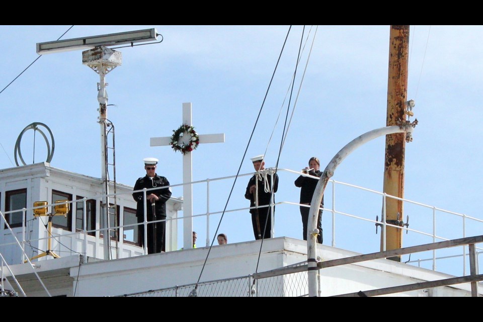 The Friends of Keewatin, local legion branches and Trillium Sea Cadets came together last year to hold a merchant mariners commemoration ceremony at the S.S. Keewatin. Supplied photo.