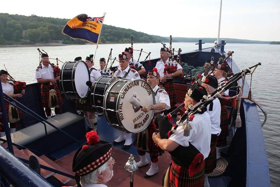 RCL Branch # 80 Midland Pipes and Drums Cruising Georgian Bay. 
 Author's collection.