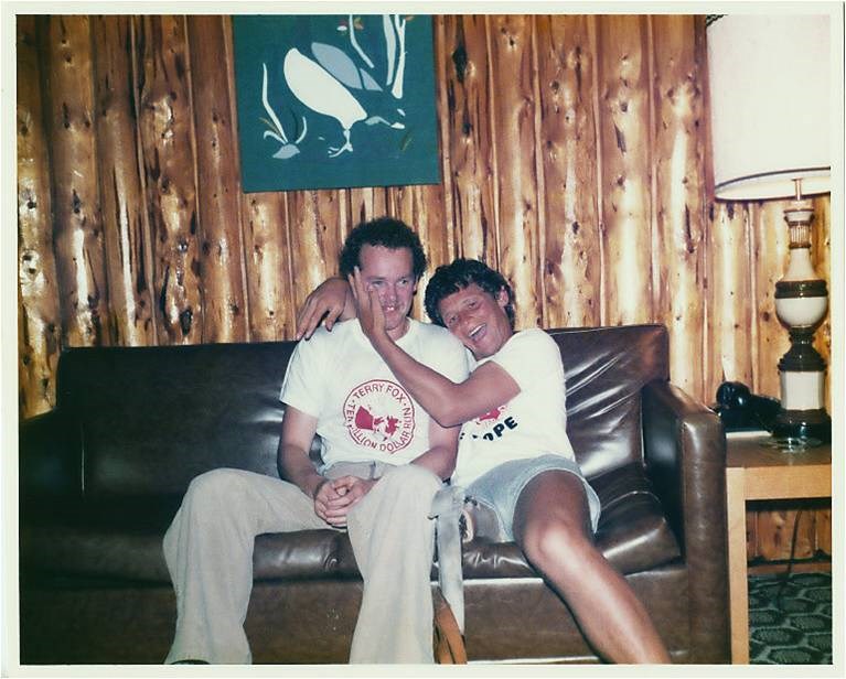 Fred and Terry Fox share a moment during the latter's stop at Wawa, Ontario.