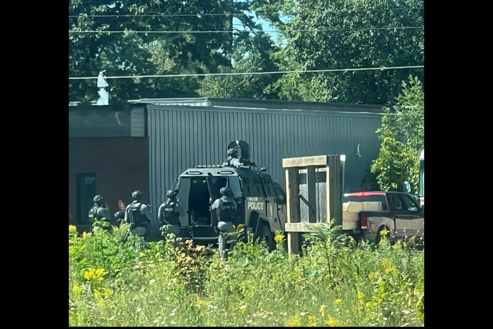 Tactical units from Halton Regional Police assisted Southern Georgian Bay OPP during an investigation at an industrial building in Penetanguishene on Thursday.