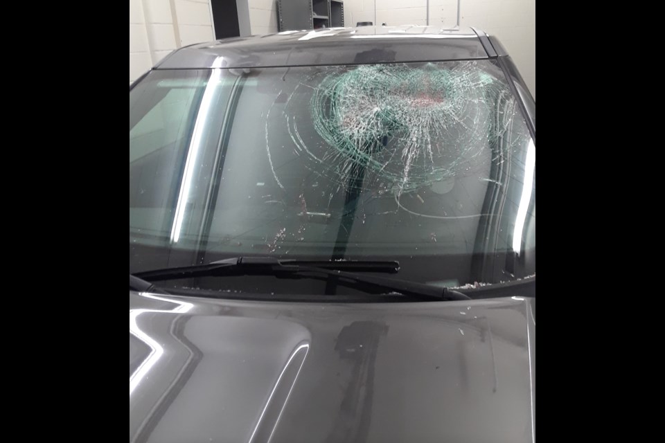 A Barrie man ins accused of causing this damage to a Southern Georgian Bay OPP vehicle.