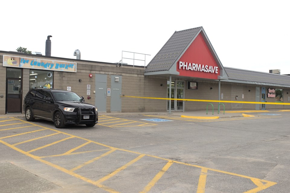A police presence remains at the Village Square Mall in Penetanguishene Friday morning after an incident Thursday at about 4 p.m.