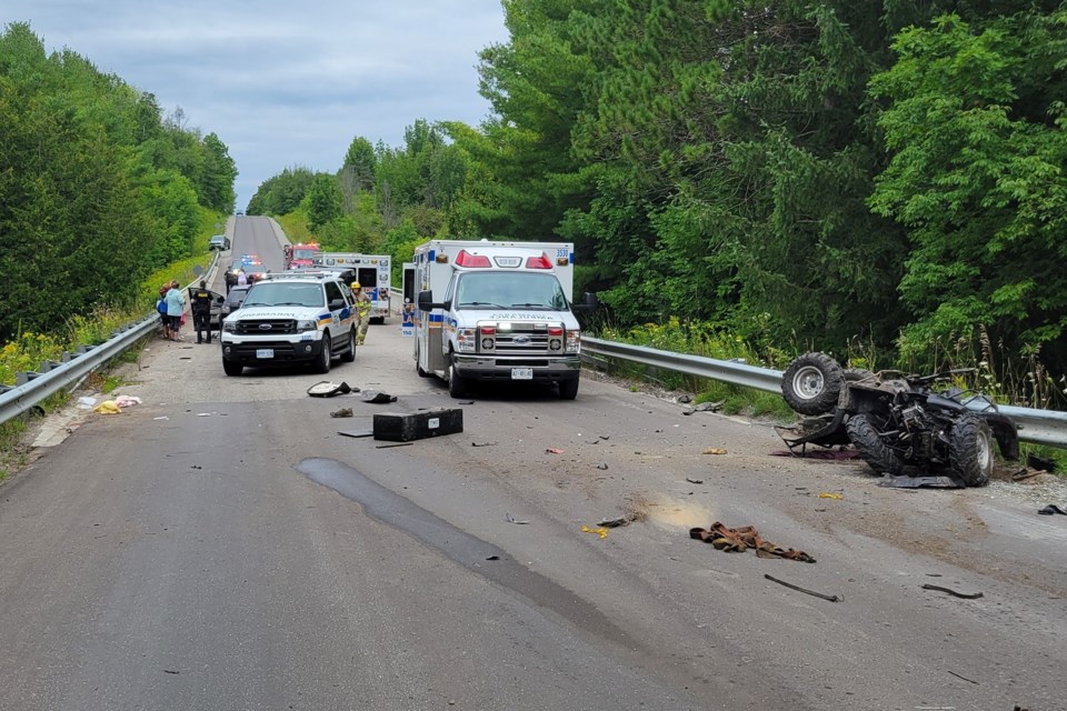 Scene of collision between car and all-terrain vehicle on Baseline Road