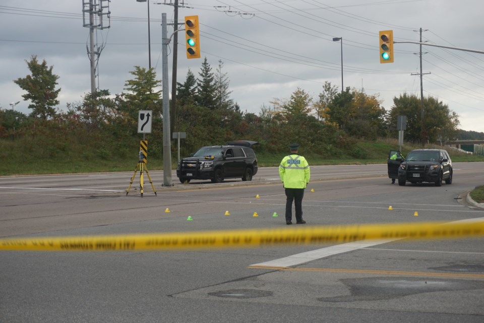                              Investigators remained at the scene Tuesday of a collision that left a Pembroke man dead. Andrew Philips/MidlandToday                  