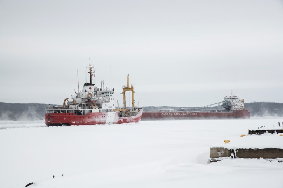 Two icebreakers were recently in Georgian Bay, but have wrapped up operations until March, say OPP. Photo provided by Ontario Provincial Police