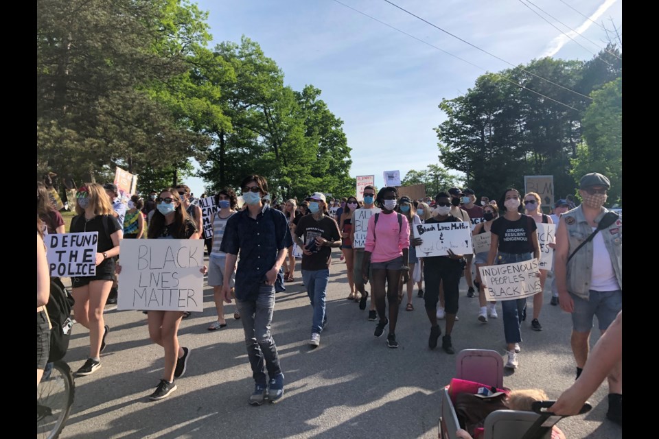 Protesters took the streets on Saturday for the Georgian Bay Black Lives Matter March, which began in Little Lake Park. Josée Philips photo