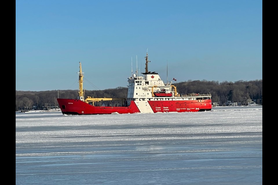 The Canadian Coast Guard icebreaker CCGS Griffon began operations in Midland bay this morning.