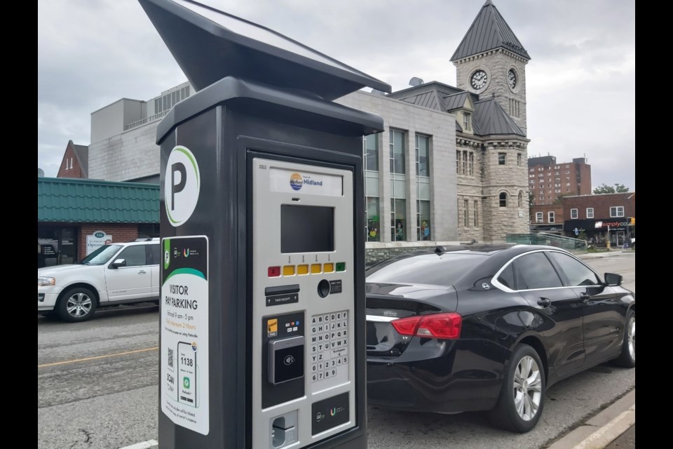Parking metres like this one are now found throughout Midland's downtown core. They will soon be used for pay and display purchases rather than pay by plate.
