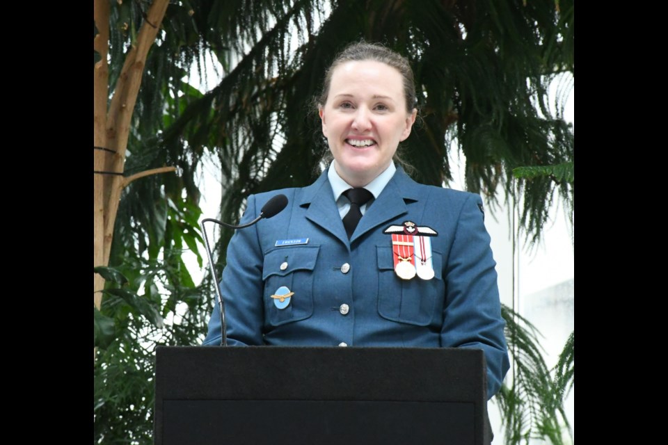 Lt.-Col. Riel Erickson gives a farewell speech during the command change ceremony. Photo by Jason G. Antonio