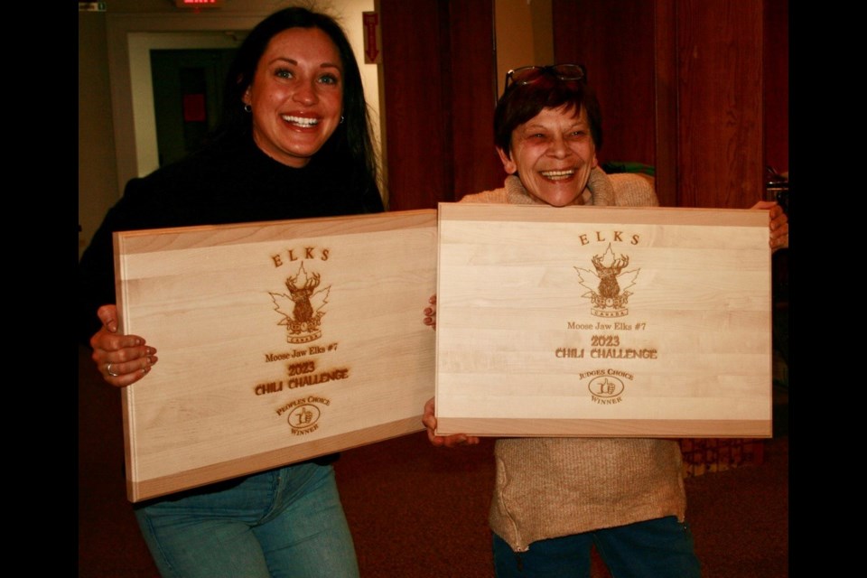 Kelsi Gieni, left, Tracy Lichacz, right, with winning plaques