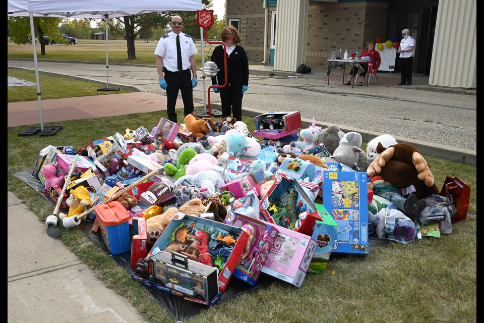 Lester and Almeta Ward with the Salvation Army pause for a photo with the impressive haul from the 2020 Moose Jaw Salvation Army Toy Drive.