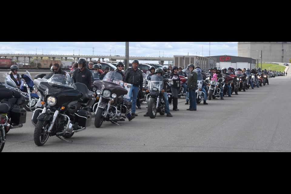 Yep, each and every one of those motorcycles lining Manitoba Street were part of the Toy Run.