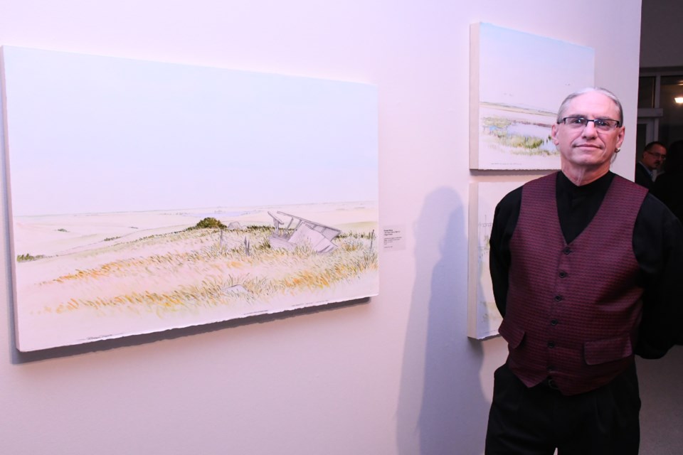 Artist Russell Mang has his work on display at the Moose Jaw Museum & Art Gallery. The gallery held an installation opening on Oct. 10 to recognize the artwork. Photo by Jason G. Antonio