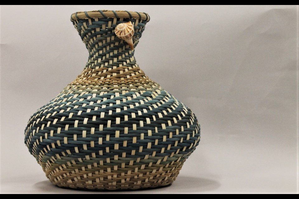 “Zanzibar,” the piece donated by local artist Beth Crabb, hand-woven and dyed by the artist. 