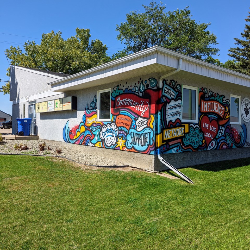 Carly Jaye Art's completed mural is an eye-catching, colour-popping update to the building