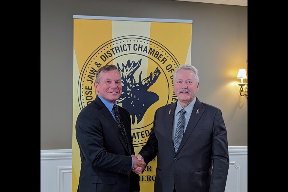 Don Howe (left) was sworn in as the president of the Moose Jaw & District Chamber of Commerce by Mayor Clive Tolley