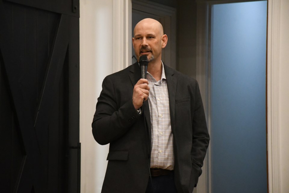 Geoff Anderson, board chair of the Downtown Moose Jaw Association, speaks during the group's 2022 AGM (photo by Jason G. Antonio)