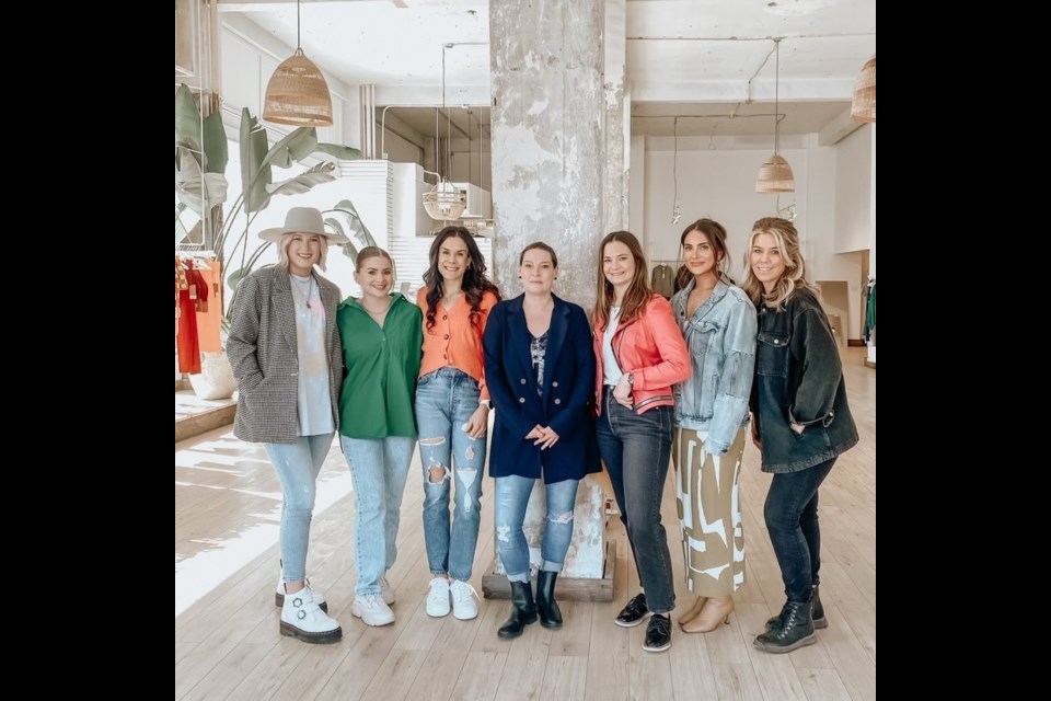 Fleur Fashion Show organizers with Transition House director Jenn Angus: (l-r) Jaymin Stewart, Kassidy Johnson from Bella Chic, Andrea Amiot, Jenn Angus, Christine Keck, Heathir Coakwell, and Lee-Ann Allan