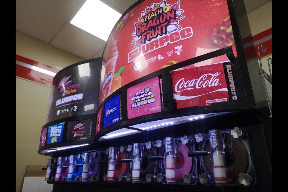 Slurpee machines at the Thirteenth Avenue 7-Eleven store.