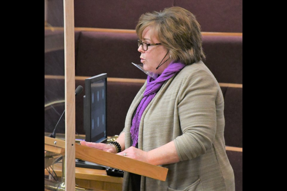Tracey Duncan with the Moose Jaw and District Seniors Association speaks to city council during its budget discussion on Nov. 26. Photo by Jason G. Antonio 