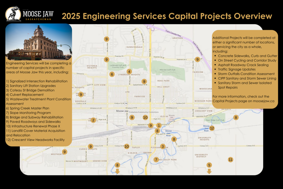 A map showing where capital projects will happen in 2025. 