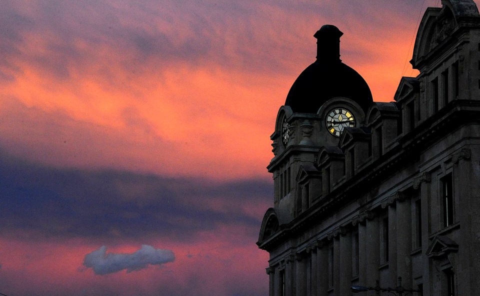 City hall tower sunset