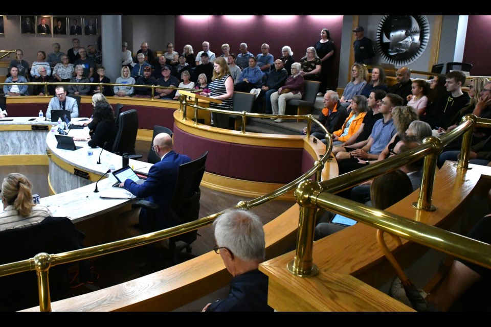 Nearly 60 people concerned about a proposed supportive housing project in Moose Jaw fill council chambers. Photo by Jason G. Antonio