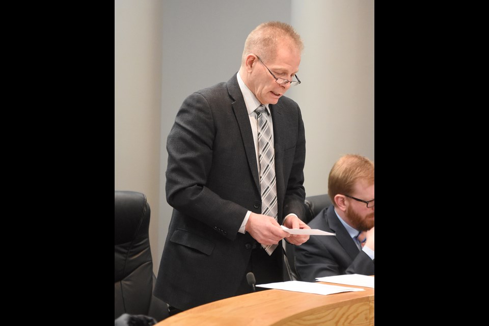 Moose Jaw city councillor Brian Swanson discusses the 2019 budget during the most recent meeting of city council.