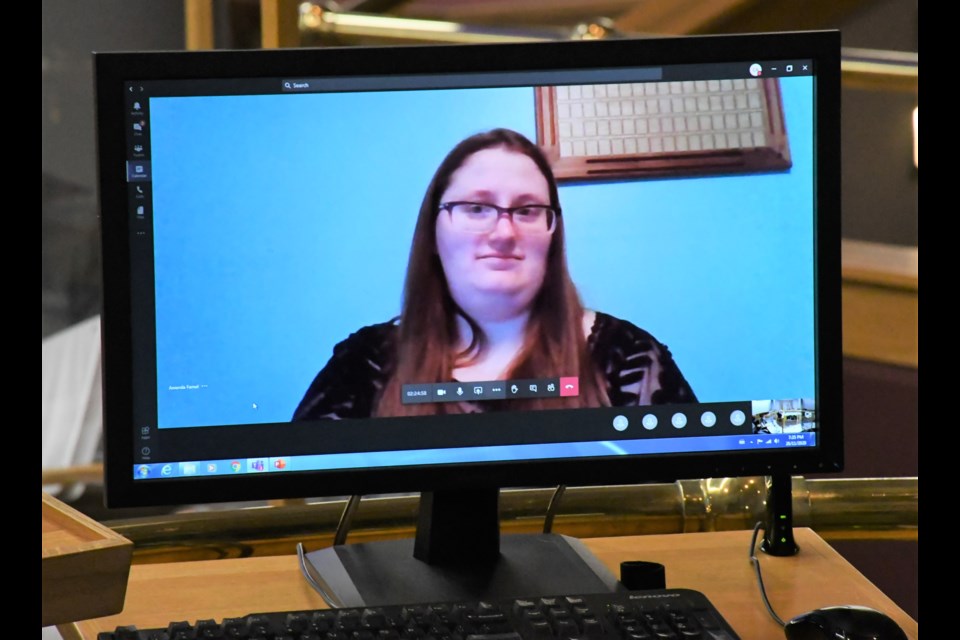 Amanda Farnel, interim executive director for Festival of Words, speaks to city council by video during its Nov. 26 budget meeting. Photo by Jason G. Antonio 