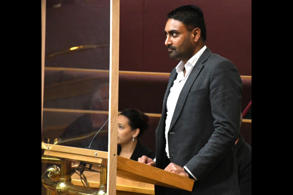 Jorawar Singh Deo, owner of JD Trucking, appears before city council on Sept. 25. Photo by Jason G. Antonio