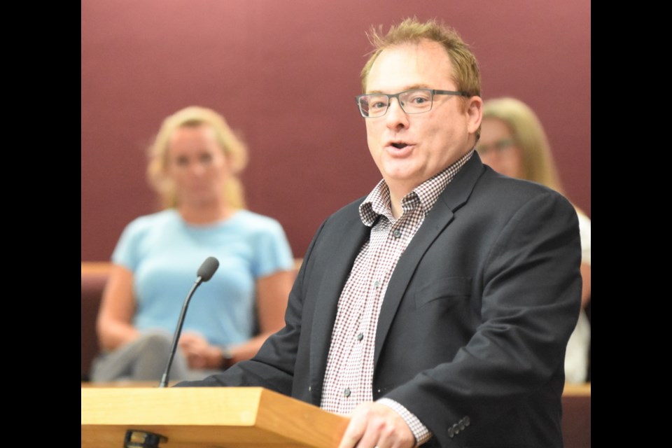 Ryan MacIvor, the new general manager of Mosaic Place, speaks to city council about his appointment during the Sept. 23 regular meeting. Photo by Jason G. Antonio 