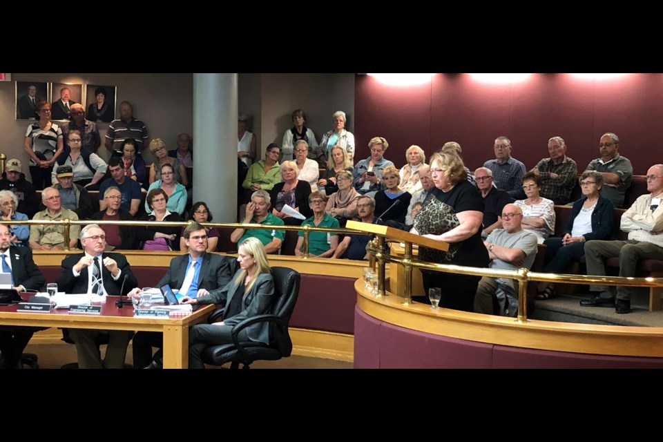 Lori Friars, a spokeswoman for Moose Jaw and District Seniors Association, tells council the organization has only six months before it shuts down since it needs sustainable funding for the long-term. Photo by Jason G. Antonio 