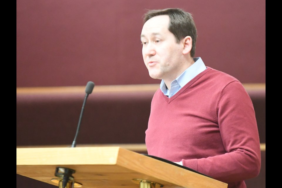 Andrew Sloane, the quality manager for Nexii's Moose Jaw operations, speaks to city council. Photo by Jason G. Antonio 