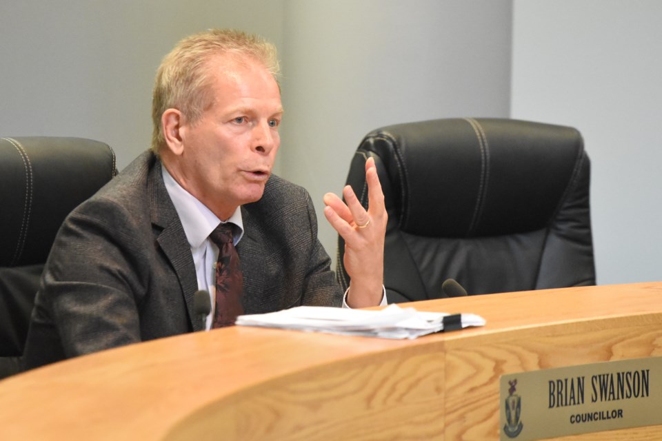 A frustrated Coun. Brian Swanson speaks about how repairing water infrastructure, the swimming pool and servicing the industrial park are more important than upgrading the airport. Photo by Jason G. Antonio 