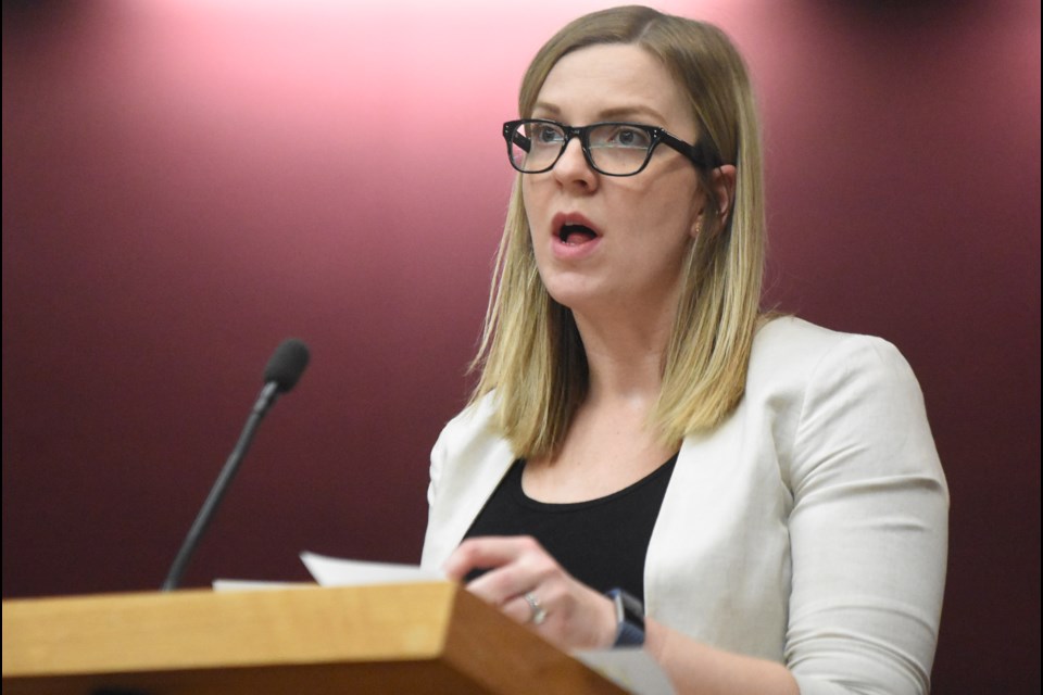Katelyn Soltys, assistant city solicitor, speaks about the proposed Traffic Bylaw amendments during a recent executive committee meeting. Photo by Jason G. Antonio 