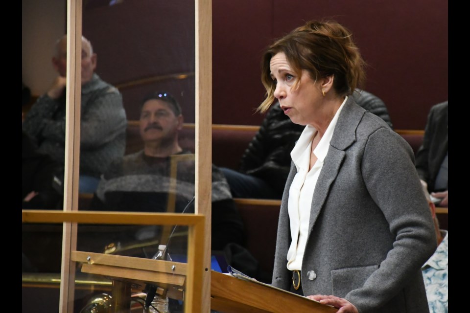 Nancy Wollner, manager of SAMA's Moose Jaw office, speaks to city council about the agency's updated 2023 commercial property valuation model. Photo by Jason G. Antonio 