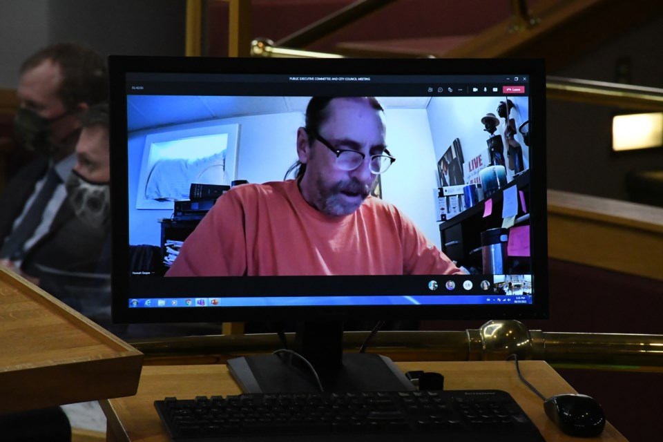 Resident Blair Zopf speaks to council virtually on March 8. Photo by Jason G. Antonio 