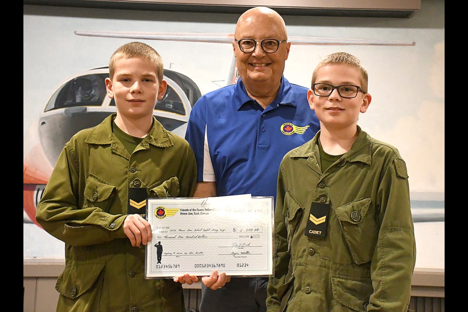 The Friends of the Forces Fellowship presented a cheque for $2,500 to the 1856 Moose Jaw School Cadet Army Corps.