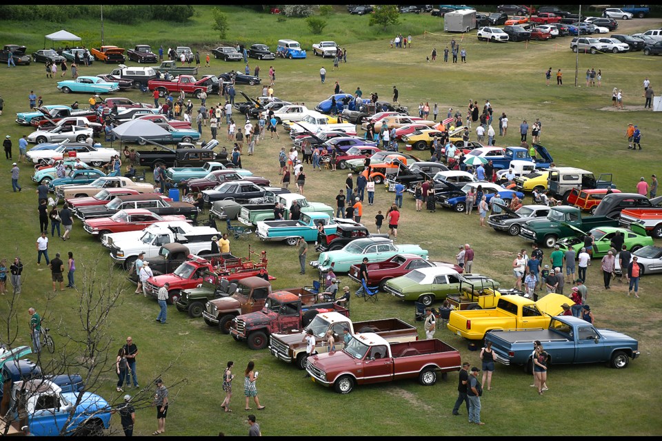 A look down into the Wakamow oval during the Those Guys Car Club Bent Wrench Run Show and Shine on Sunday afternoon.