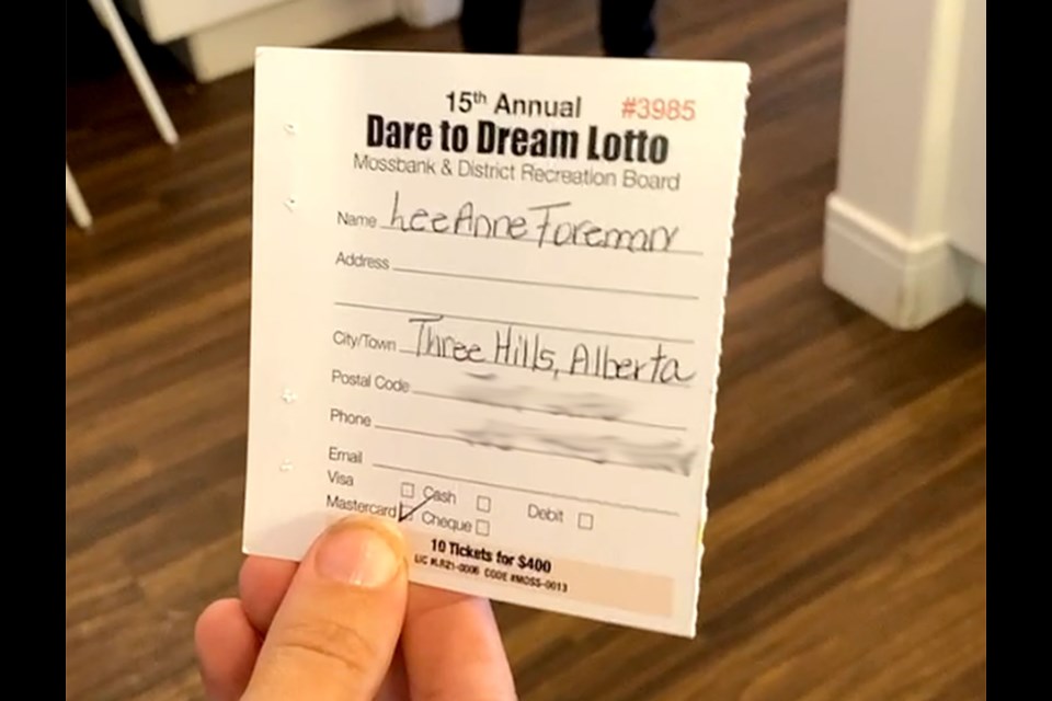 The winning ticket belonging to Lee Anne Foreman of Three Hills, Alta.
