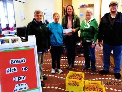 From left to right: Diane Milton-Smith (outreach); Lynann Pethick (outreach); Sharla Sept (executive director, Hunger in Moose Jaw); Cathy Forester (outreach); James Szwagierczak (outreach).