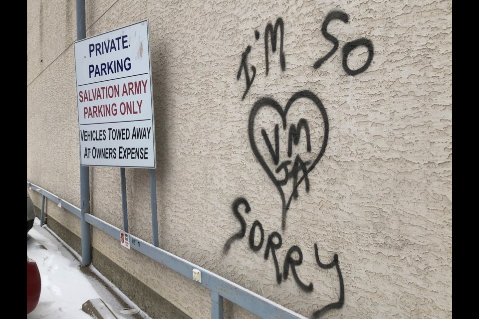 Staff with the Salvation Army were greeted with two graffiti tags on their building on First Avenue Northeast. Photo by Jason G. Antonio 