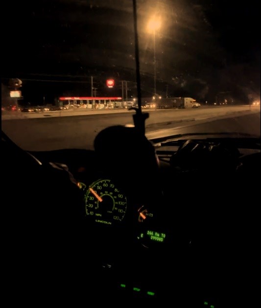 A screenshot  from a video on Facebook shows the convoy rolling past the Co-op Gas Bar on Highway 1. Photo courtesy Facebook
