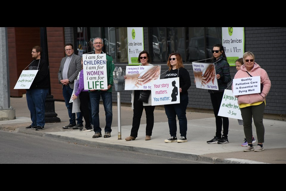 Participants in Life Chain 2022 lined Main Street on Sunday afternoon.