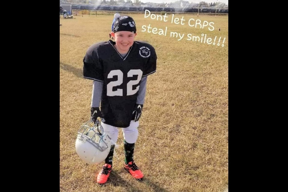 Easton Mengel played tackle football in Moose Jaw last year, but his career came to an end when he blew out his ACL and then developed a chronic pain condition that keeps him in bed all day. Photo courtesy Britten Hepting