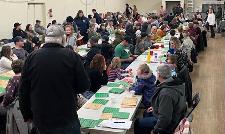 Roughly 150 people packed the Mortlach Community Hall to attend a fundraiser for the museum and recreation board. One fun activity was bingo, as pictured here. Photo courtesy Facebook