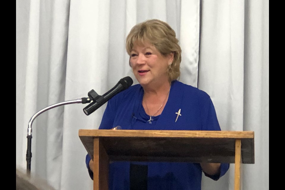 Pro-life advocate Denise Mountenay speaks to attendees during Moose Jaw Right to LIfe's annual banquet. Photo by Jason G. Antonio